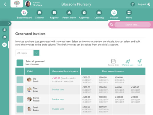 Invoices to parents