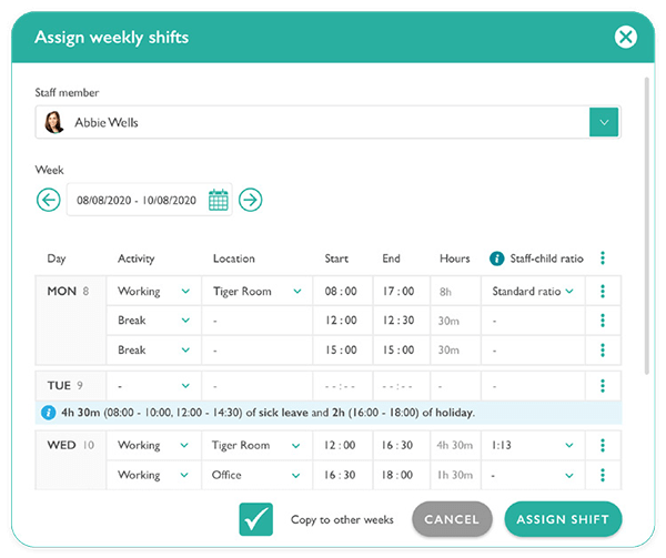 Assign weekly shifts