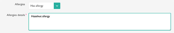 Allergy dropdown
