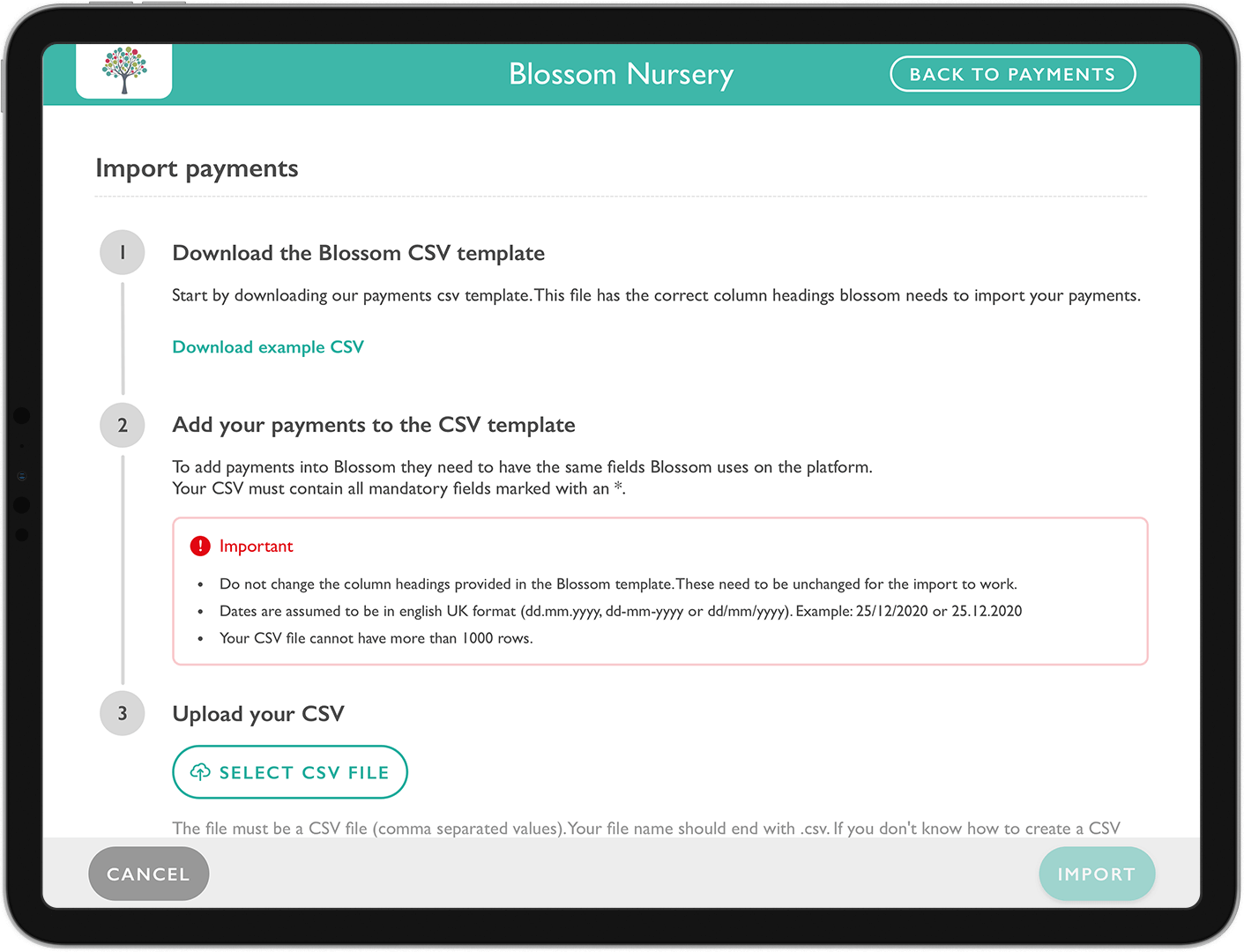 Blossom Software - Payment Imports iPad