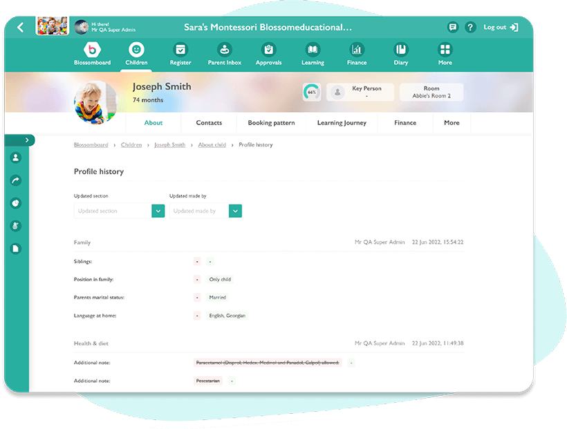 Blossom educational - Mobile payment update - Child Profile