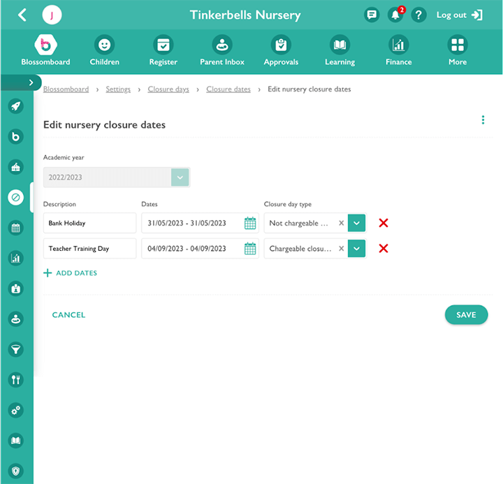 Blossom Finance 3 product update - Closure day charges