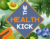 A logo for the health kick within a diamond, surrounded by fruit and vegetables, a new member of Blossom's partner program