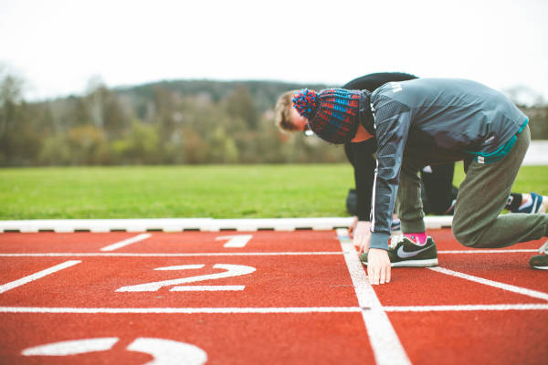 A child getting ready to start a practice race
