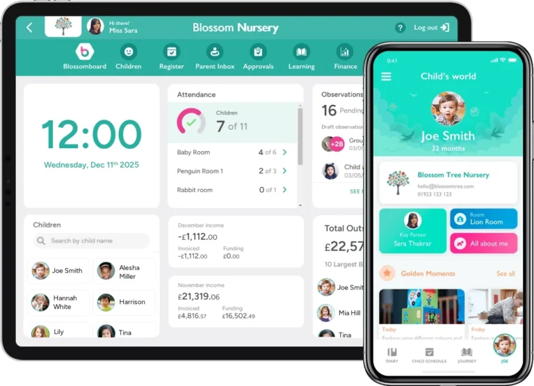 An image showing the brand-new blossomboard and the parent app