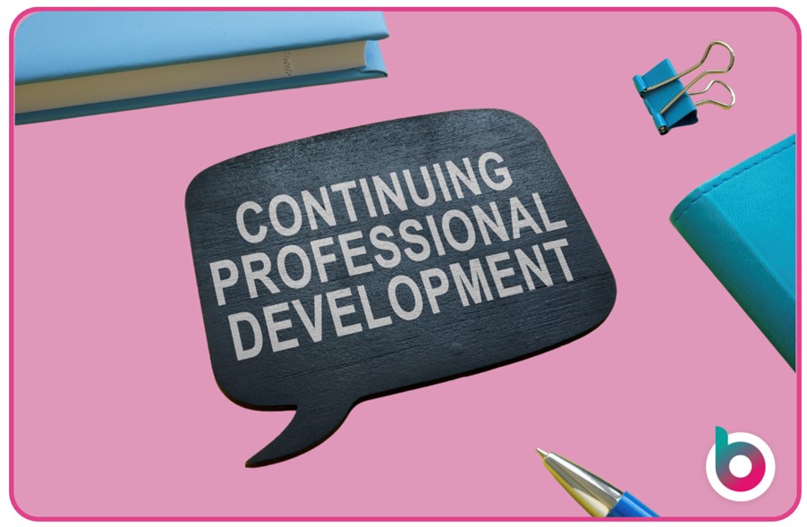 A graphic with the words 'continuing professional development' in a speech bubble
