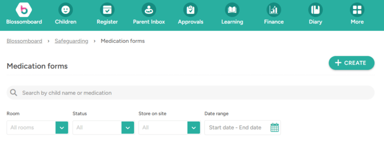 The new medication forms area on Blossom