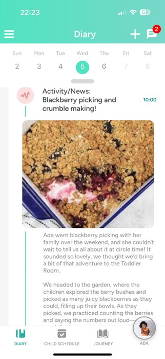 Blackberry observation on parent app in diary