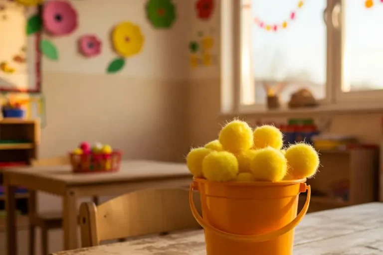 Bee Activities Image - Yellow pom poms in a bucket
