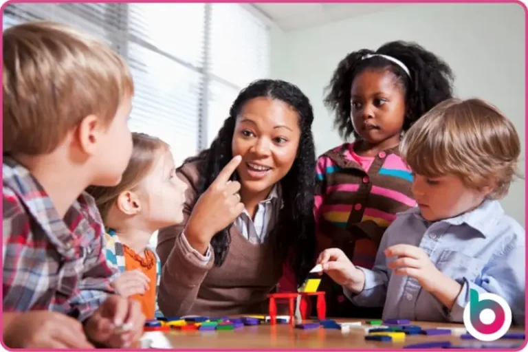 Mutual Respect image - An adult making a 'look at me' gesture while surrounded by children