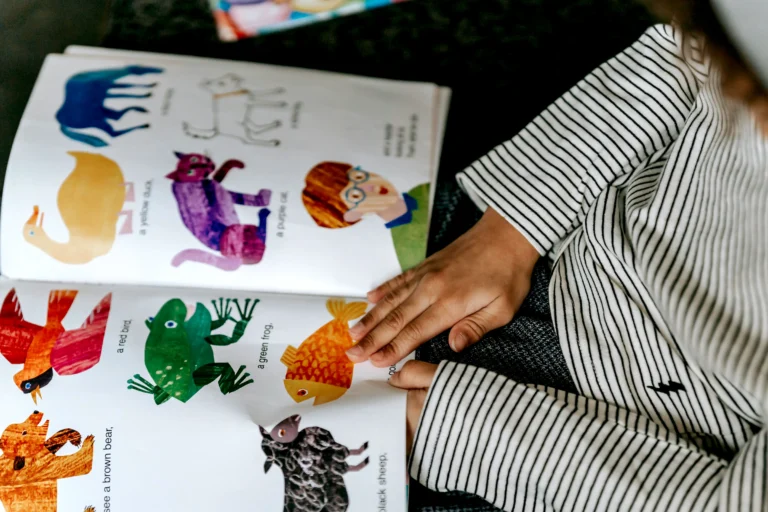 A child reading an animal book