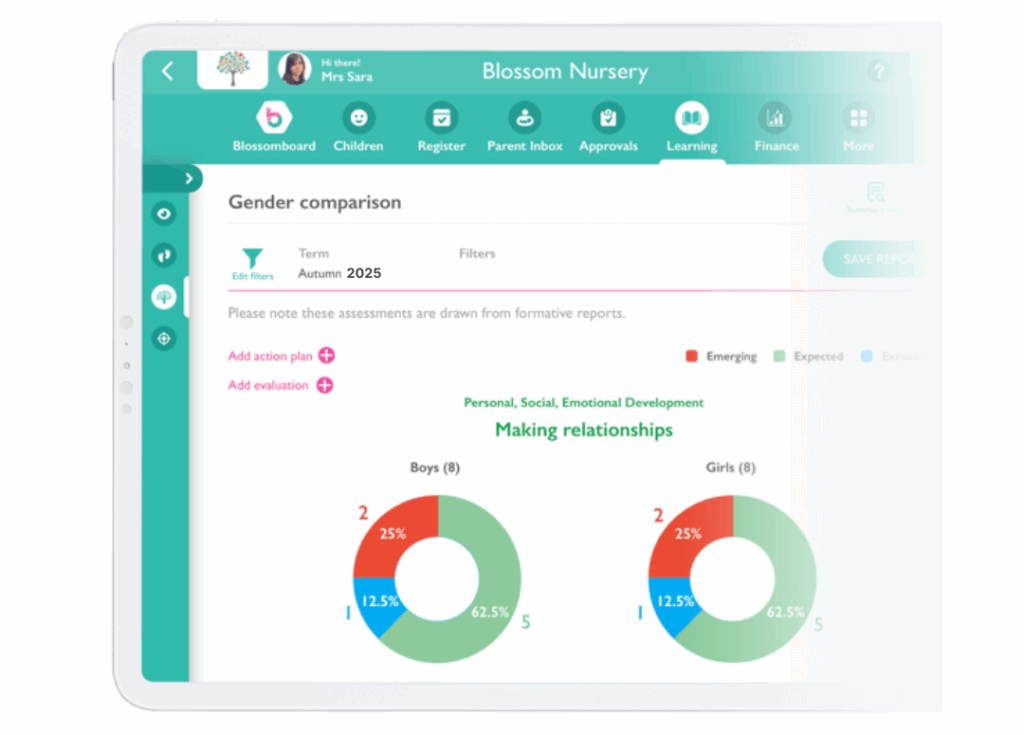 An image of a screeshot from Blossom Educational's Child Development Tracking feature