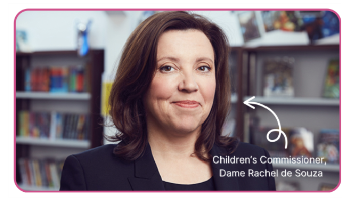 Dame Rachel de Souza image, from https://www.childrenscommissioner.gov.uk/blog/dame-rachel-de-souzas-first-message-as-she-begins-her-term-as-childrens-commissioner-for-england/