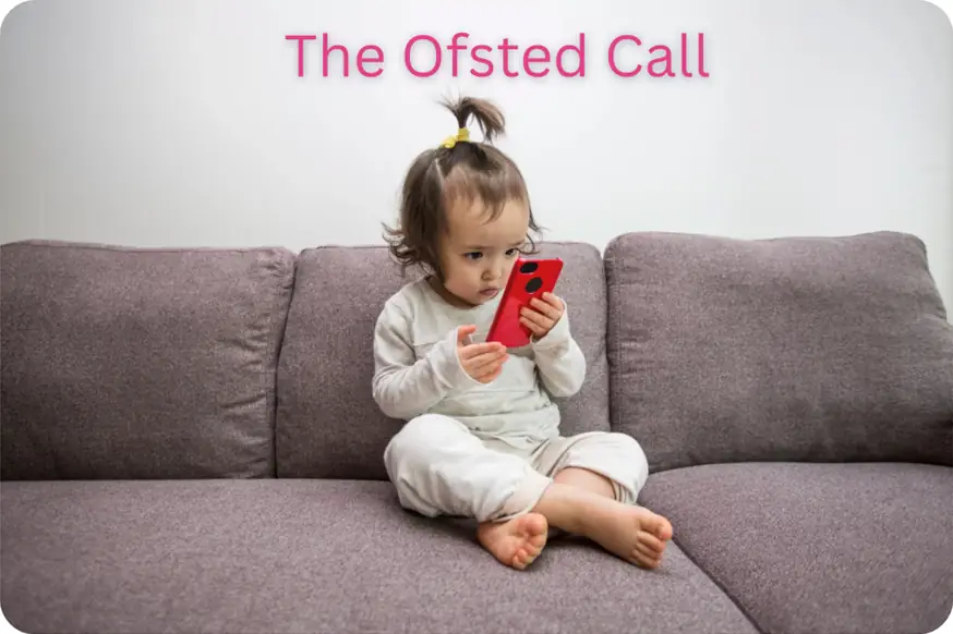 The Day of nursery inspection image - a toddler with a phone